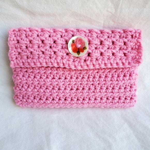 Hand Crafted Handbags - 🛍Pink Crocheted Floral Gift Bag Clutch